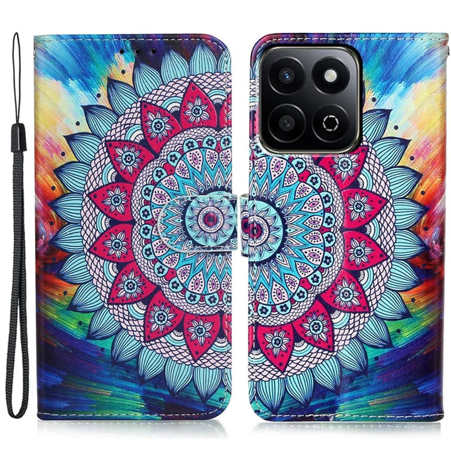 For Honor X7c 4G / 200 Smart 5G Case Pattern Leather Wallet Phone Cover with Card Holder - Mandala Flower