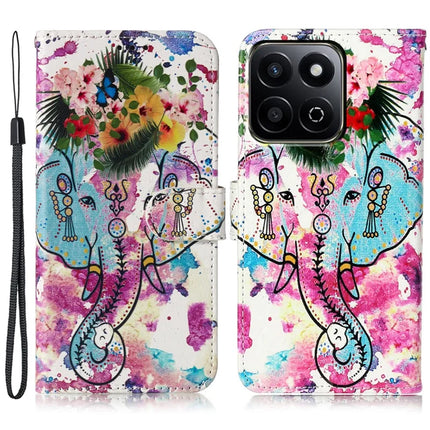 For Honor X7c 4G / 200 Smart 5G Case Pattern Leather Wallet Phone Cover with Card Holder - Flower Elephant