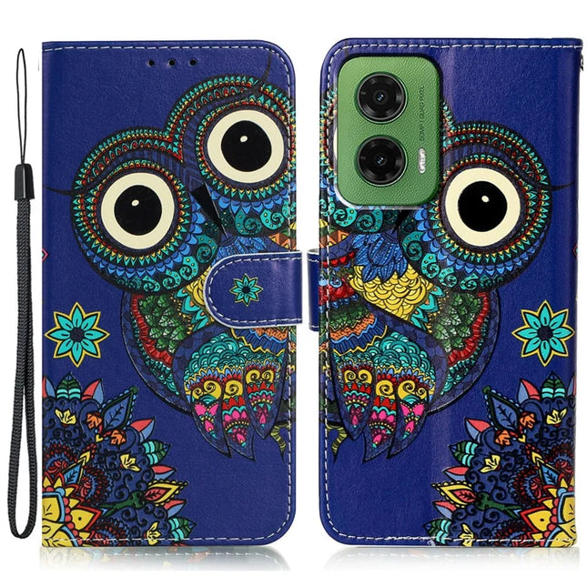 For Motorola Moto G35 5G Case Pattern Leather Wallet Phone Cover with Card Holder - Owl