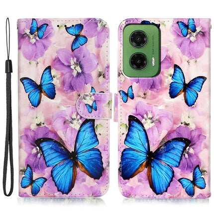 For Motorola Moto G35 5G Case Pattern Leather Wallet Phone Cover with Card Holder - Purple Flower Butterfly
