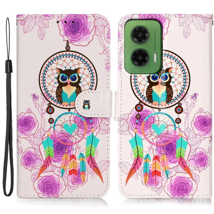 For Motorola Moto G35 5G Case Pattern Leather Wallet Phone Cover with Card Holder - Wind Chime Owl