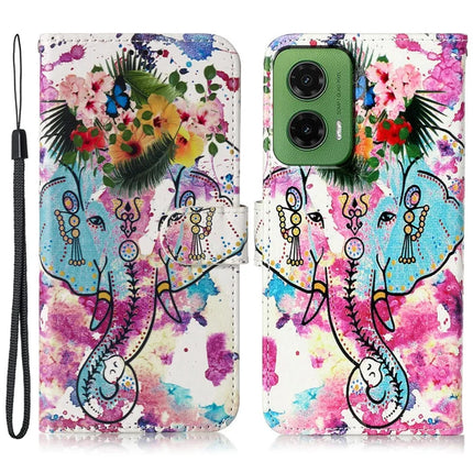 For Motorola Moto G35 5G Case Pattern Leather Wallet Phone Cover with Card Holder - Flower Elephant