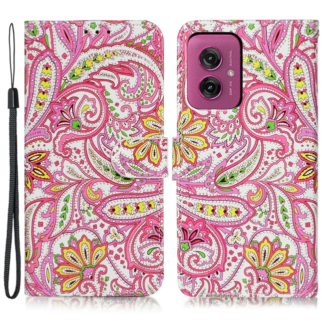 For Motorola Moto G55 5G Case Pattern Leather Wallet Phone Cover with Card Holder - Flower
