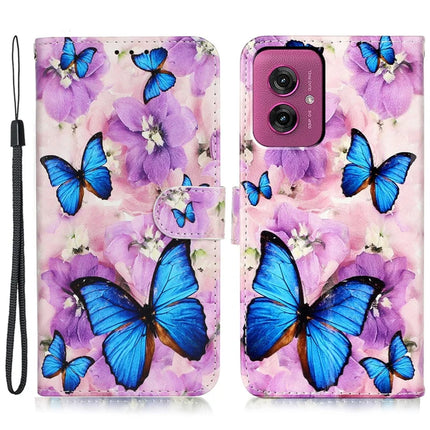 For Motorola Moto G55 5G Case Pattern Leather Wallet Phone Cover with Card Holder - Purple Flower Butterfly