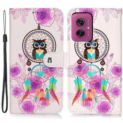 For Motorola Moto G55 5G Case Pattern Leather Wallet Phone Cover with Card Holder - Wind Chime Owl
