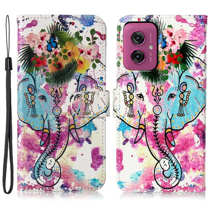 For Motorola Moto G55 5G Case Pattern Leather Wallet Phone Cover with Card Holder - Flower Elephant