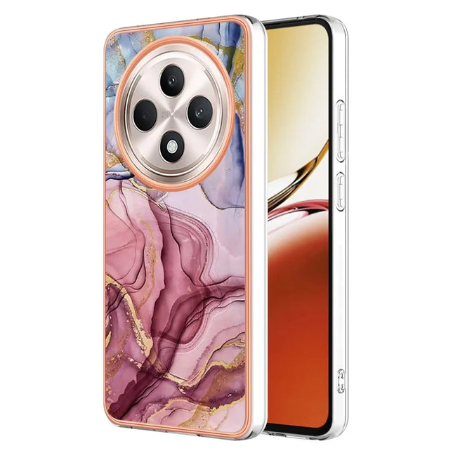 For Oppo Reno12 F 4G / Oppo Reno12 F 5G TPU Case Marble Pattern 2.0mm Electroplating Phone Back Cover - Rose Gold