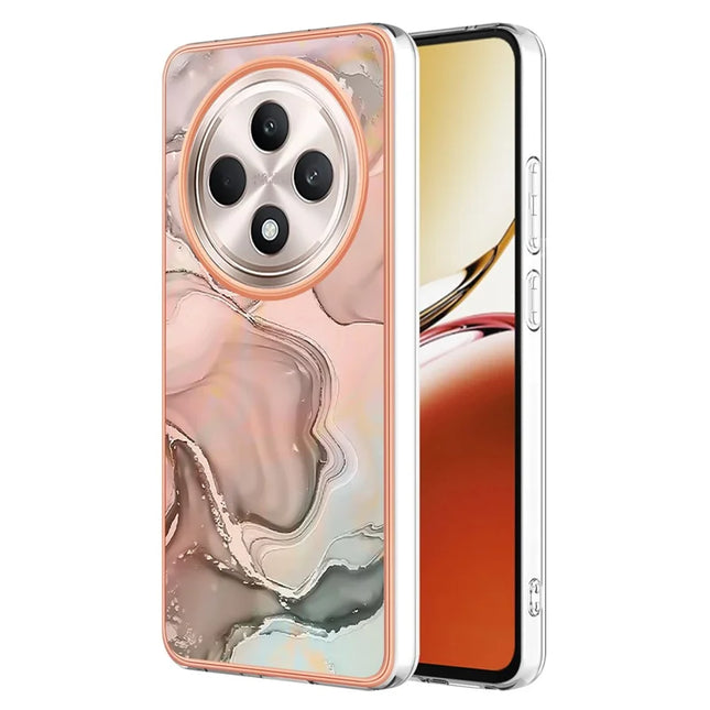 For Oppo Reno12 F 4G / Oppo Reno12 F 5G TPU Case Marble Pattern 2.0mm Electroplating Phone Back Cover - Pink