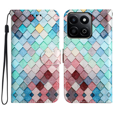 For Honor X7c 4G  /  200 Smart 5G Wallet Case Printed Pattern Design Leather Phone Cover - Grids