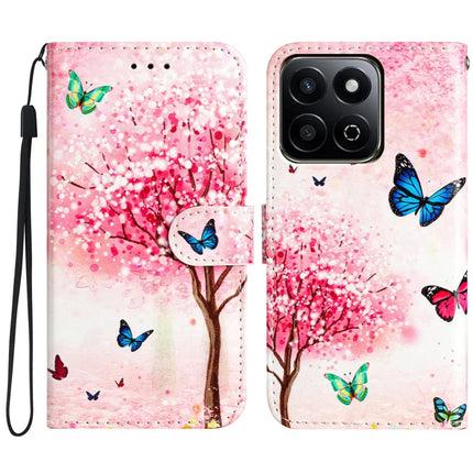 For Honor X7c 4G  /  200 Smart 5G Wallet Case Printed Pattern Design Leather Phone Cover - Cherry Blossoms Tree