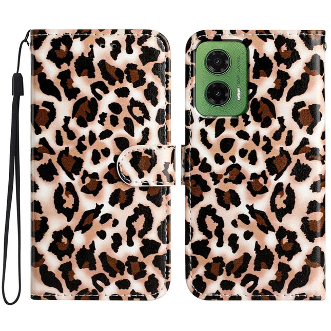 For Motorola Moto G35 5G Wallet Case Printed Pattern Design Leather Phone Cover - Leopard Print