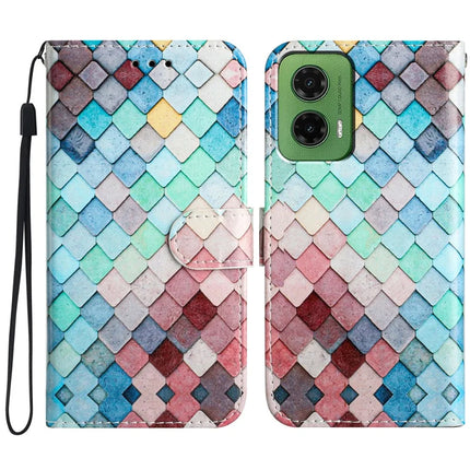For Motorola Moto G35 5G Wallet Case Printed Pattern Design Leather Phone Cover - Grids