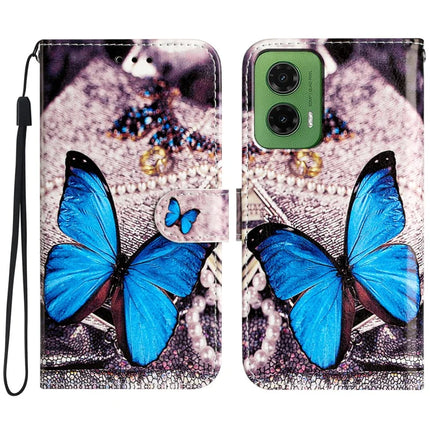 For Motorola Moto G35 5G Wallet Case Printed Pattern Design Leather Phone Cover - Blue Butterfly