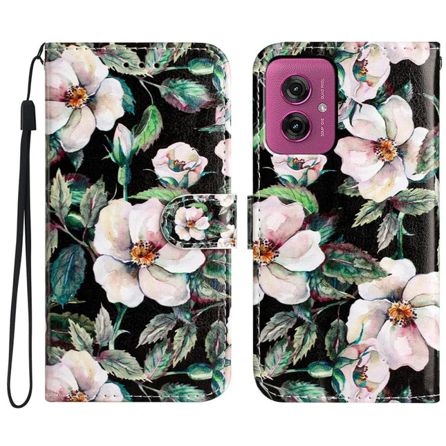 For Motorola Moto G55 5G Wallet Case Printed Pattern Design Leather Phone Cover - Magnolia