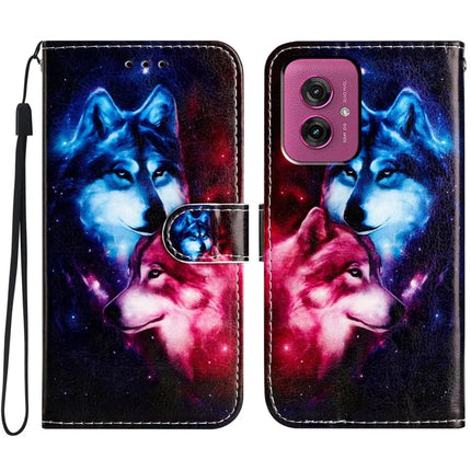 For Motorola Moto G55 5G Wallet Case Printed Pattern Design Leather Phone Cover - Couple Wolf
