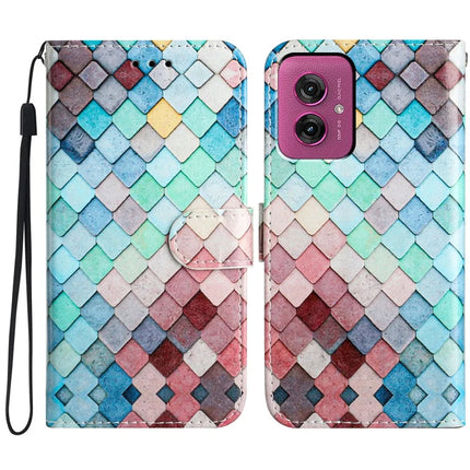 For Motorola Moto G55 5G Wallet Case Printed Pattern Design Leather Phone Cover - Grids