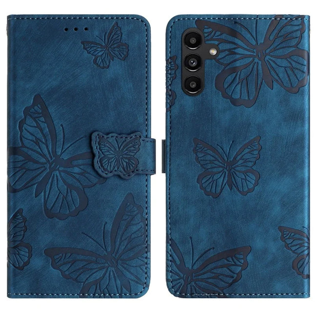 For Samsung Galaxy A56 5G Case Butterfly Design Flip Wallet Leather Phone Cover Skin-Touch - Blue