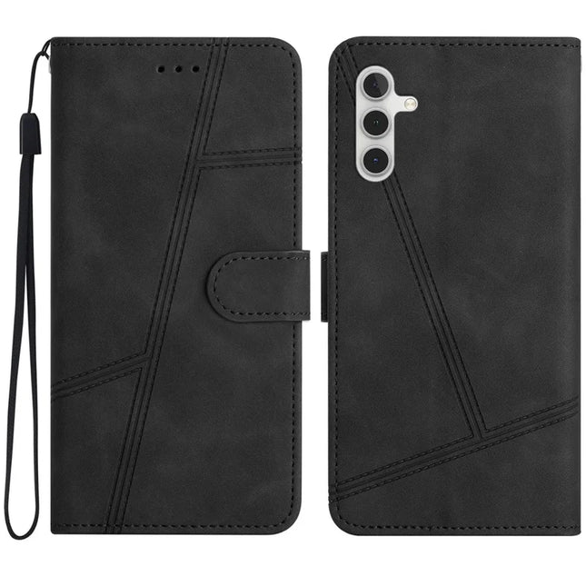 For Samsung Galaxy A26 5G Case Flip Leather Retro Phone Cover Lines Imprinted - Black