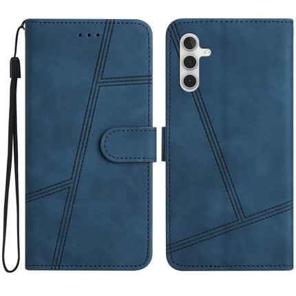 For Samsung Galaxy A26 5G Case Flip Leather Retro Phone Cover Lines Imprinted - Blue