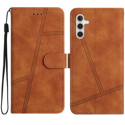 For Samsung Galaxy A26 5G Case Flip Leather Retro Phone Cover Lines Imprinted - Brown