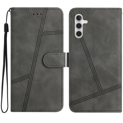For Samsung Galaxy A56 5G Case Flip Leather Retro Phone Cover Lines Imprinted - Grey