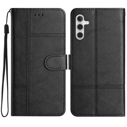 For Samsung Galaxy A26 5G Case Line Imprinted PU Leather Wallet Phone Cover - Black