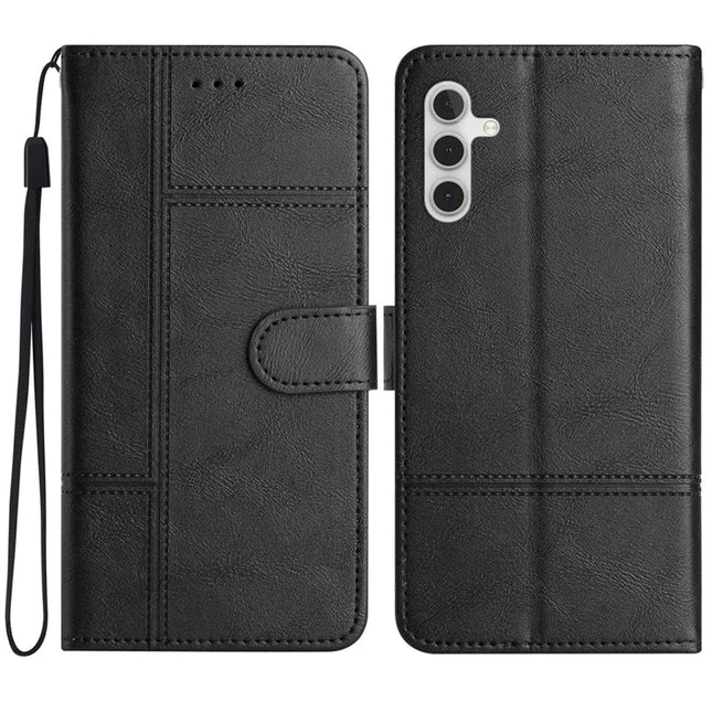 For Samsung Galaxy A26 5G Case Line Imprinted PU Leather Wallet Phone Cover - Black