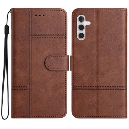 For Samsung Galaxy A26 5G Case Line Imprinted PU Leather Wallet Phone Cover - Coffee