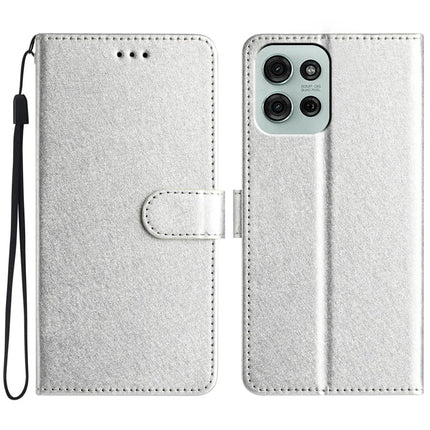 For Motorola Moto G75 5G Wallet Case Leather Folio Phone Cover Magnetic Clasp - Silver