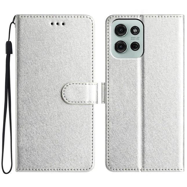 For Motorola Moto G75 5G Wallet Case Leather Folio Phone Cover Magnetic Clasp - Silver