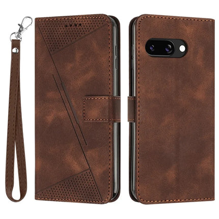 For Google Pixel 9a Case Handbag Imprinted Triangle Leather Phone Cover - Brown