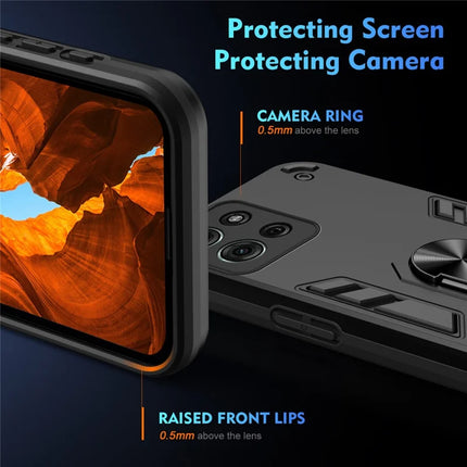 For Motorola Moto G75 5G Case PC+TPU Drop Defend Phone Cover with Ring Kickstand