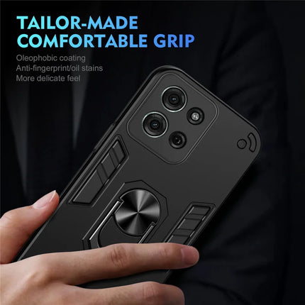 For Motorola Moto G75 5G Case PC+TPU Drop Defend Phone Cover with Ring Kickstand