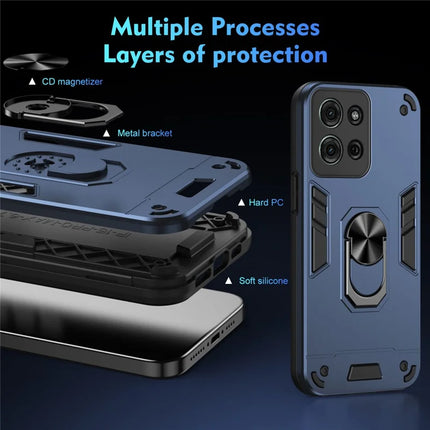For Motorola Moto G75 5G Case PC+TPU Drop Defend Phone Cover with Ring Kickstand
