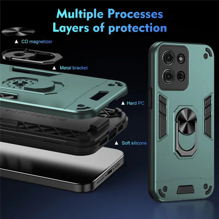 For Motorola Moto G75 5G Case PC+TPU Drop Defend Phone Cover with Ring Kickstand