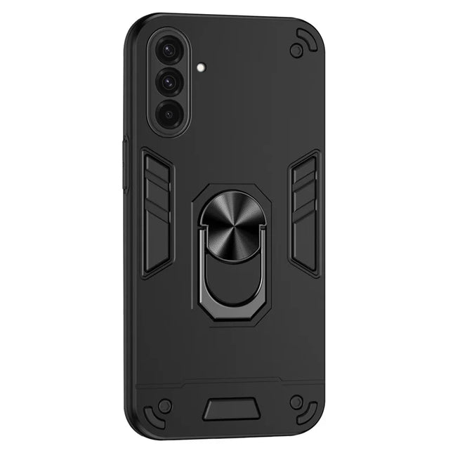 For Samsung Galaxy A36 5G Case PC+TPU Drop Defend Phone Cover with Ring Kickstand - Black