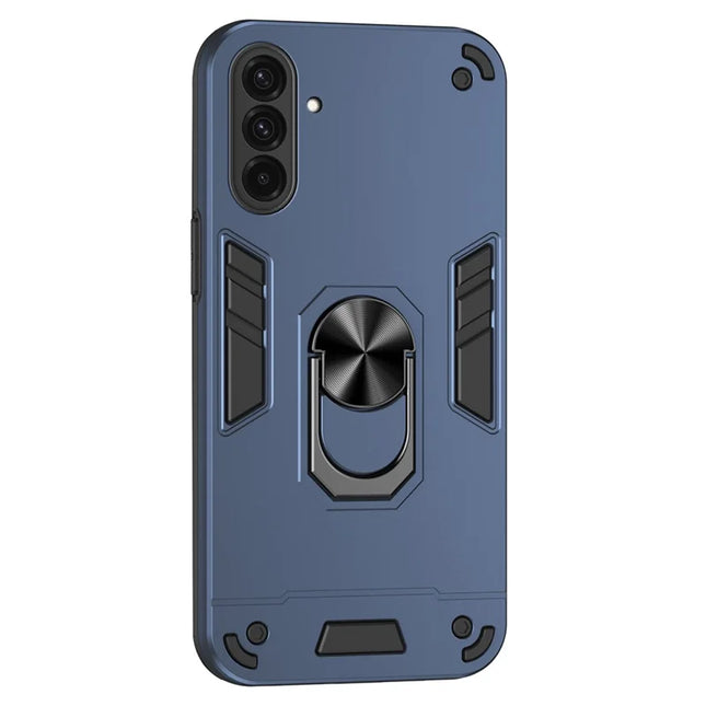 For Samsung Galaxy A36 5G Case PC+TPU Drop Defend Phone Cover with Ring Kickstand - Blue