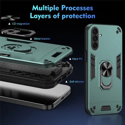 For Samsung Galaxy A36 5G Case PC+TPU Drop Defend Phone Cover with Ring Kickstand