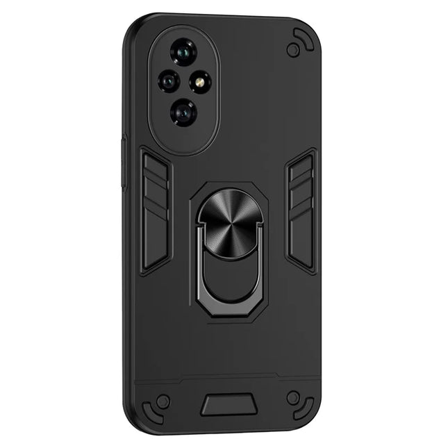 For Honor 200 5G Case PC+TPU Drop Defend Phone Cover with Ring Kickstand - Black
