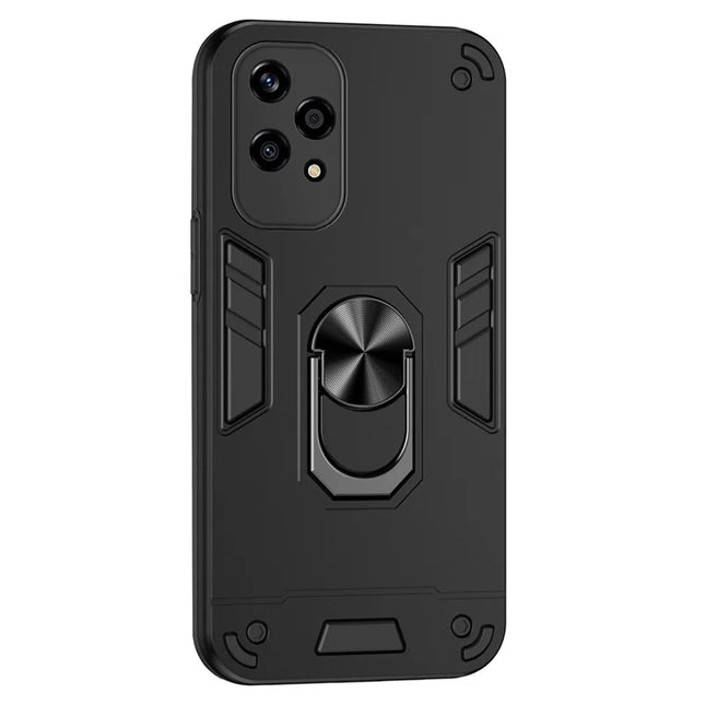 For Honor 200 Lite Case PC+TPU Drop Defend Phone Cover with Ring Kickstand - Black