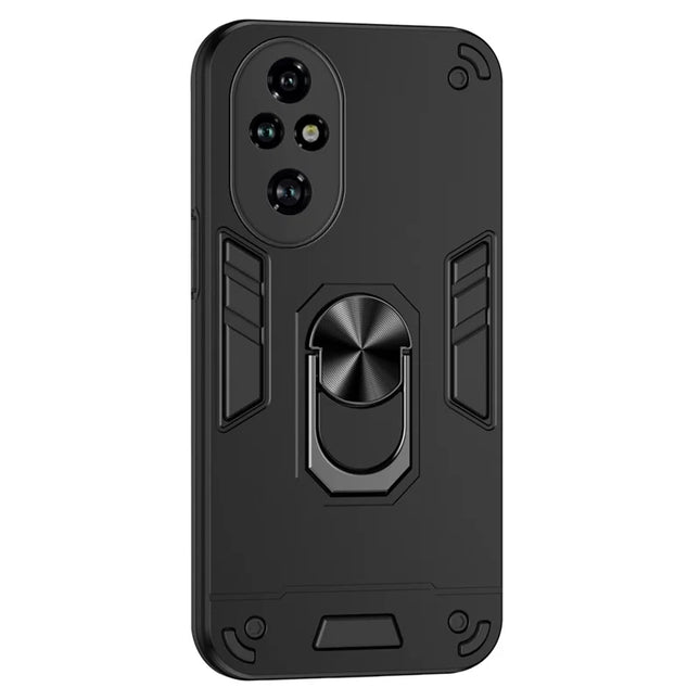 For Honor 200 Pro 5G Case PC+TPU Drop Defend Phone Cover with Ring Kickstand - Black