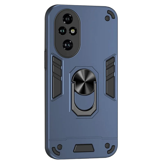 For Honor 200 Pro 5G Case PC+TPU Drop Defend Phone Cover with Ring Kickstand - Blue