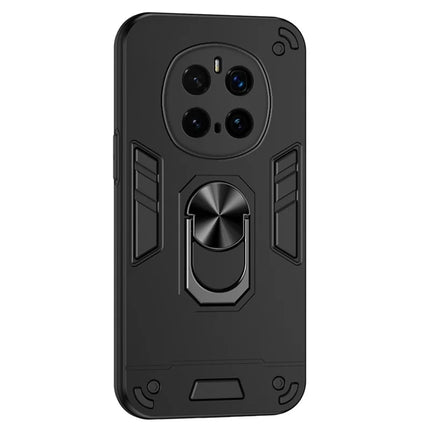 For Honor Magic7 Pro 5G Case PC+TPU Drop Defend Phone Cover with Ring Kickstand - Black