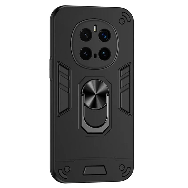 For Honor Magic7 Pro 5G Case PC+TPU Drop Defend Phone Cover with Ring Kickstand - Black