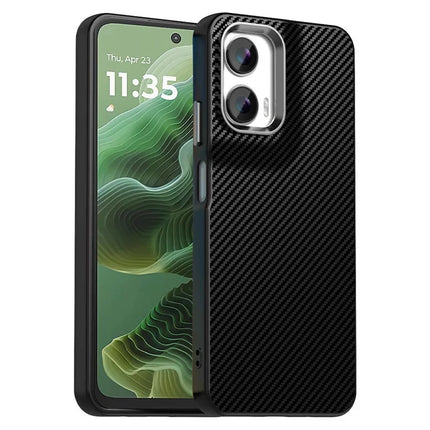 For Motorola Moto G35 5G Case Cell Phone Hybrid Back Cover Carbon Fiber Texture - Black