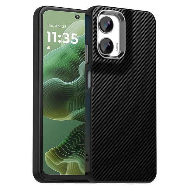 For Motorola Moto G35 5G Case Cell Phone Hybrid Back Cover Carbon Fiber Texture - Black