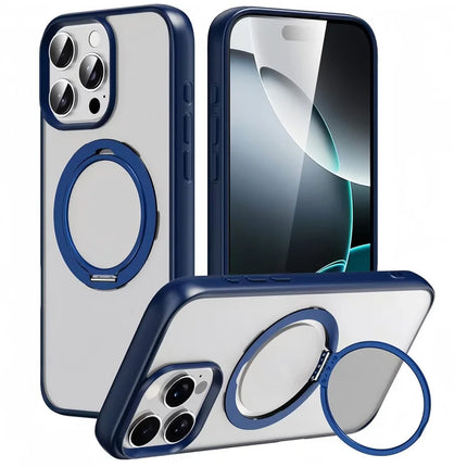For iPhone 15 Pro Max Case Compatble with MagSafe Rotating Kickstand TPU+PC Phone Cover - Matte Blue