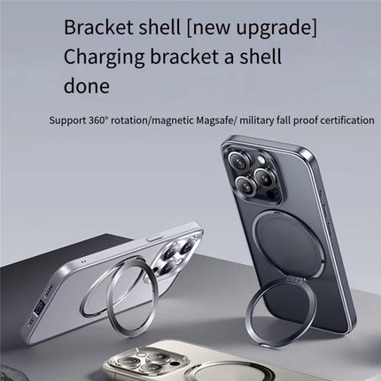 For iPhone 15 Pro Max Case Compatble with MagSafe Rotating Kickstand TPU+PC Phone Cover