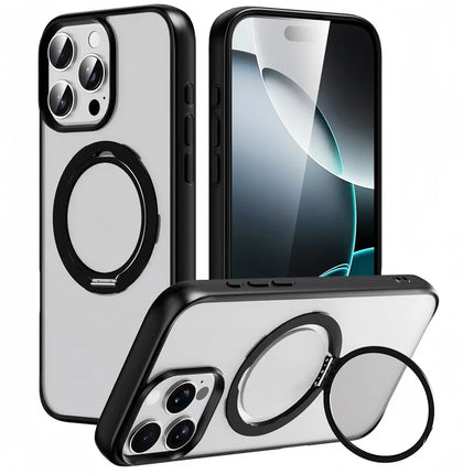 For iPhone 15 Pro Max Case Compatble with MagSafe Rotating Kickstand TPU+PC Phone Cover - Matte Black