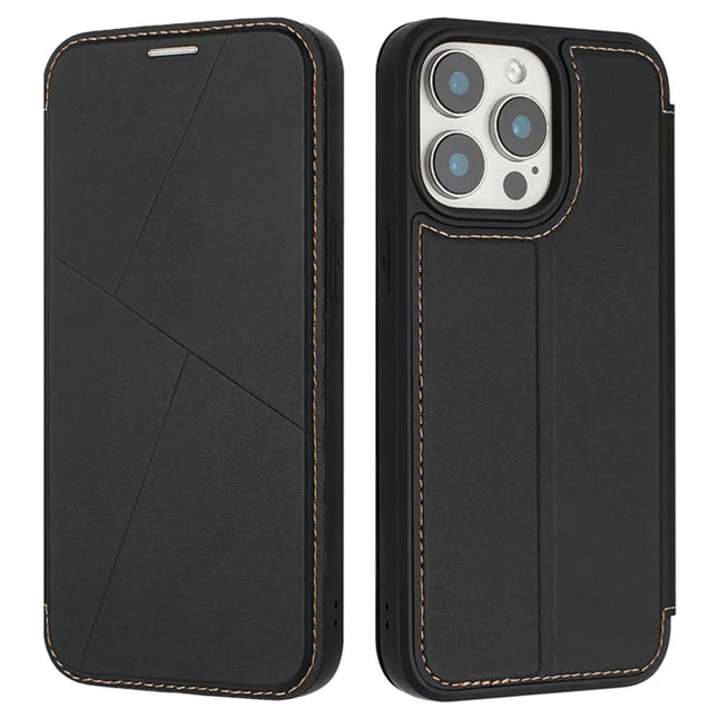 For iPhone 13 Pro Max Case Magnetic Closure Card Slot Leather Flip Phone Cover - Black